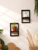 Axyaa Black Wooden Square Plant Flower Pot Shelf for Boho Home Decor
