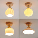 Axyaa White Ceramic LED Ceiling Light with Wood Canopy for Kitchen Living Room