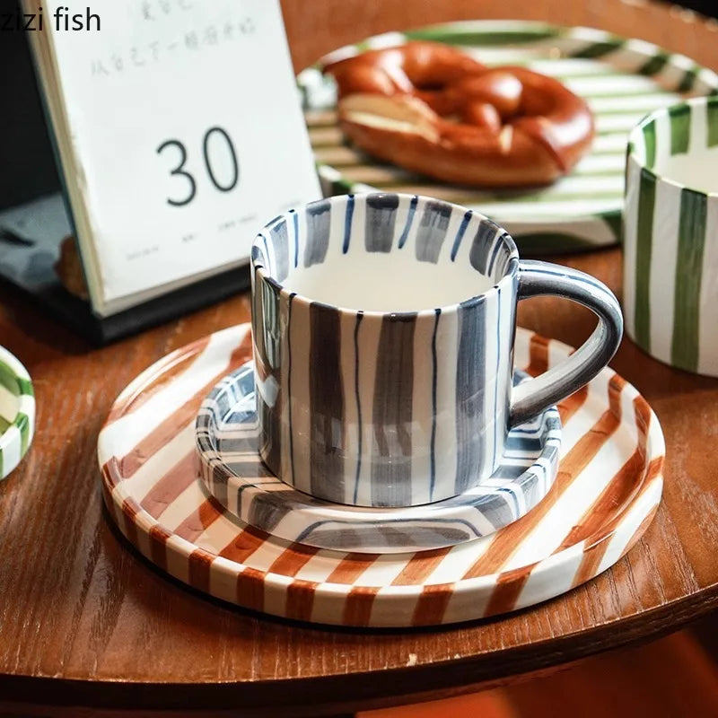 Hand Painted Striped Ceramic Mug Set by Axya