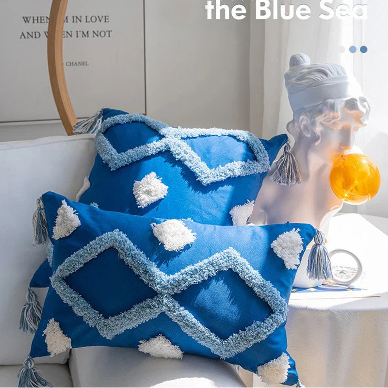 Navy Blue Cotton Throw Pillow Case 30x50/45x45cm - Axyaa Home Decor