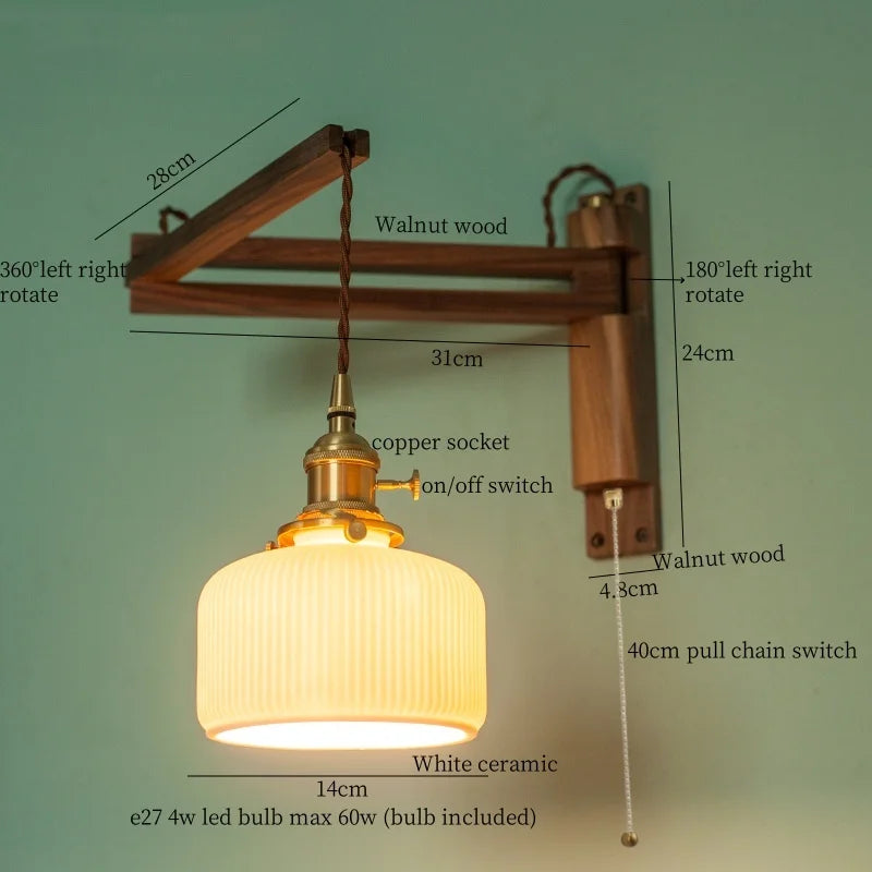 Axyaa White Ceramic LED Wall Sconce with Wood and Copper Finish