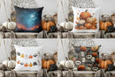 Axyaa Moonlit Woods & Pumpkins Pattern Cushion Cover for Sofa, Bedroom, Car