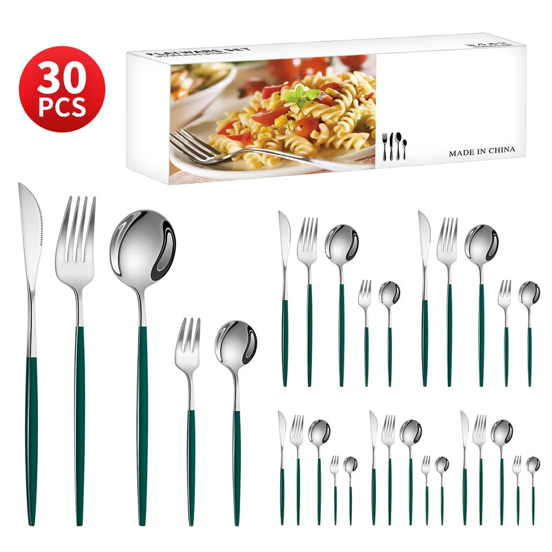 Axyaa 30-Piece Stainless Steel Cutlery Set for Dining Banquets