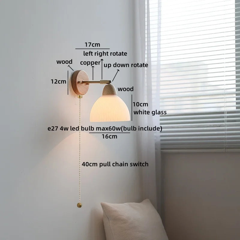Axyaa White Ceramic LED Wall Sconce – Wooden Socket Stair Wall Light
