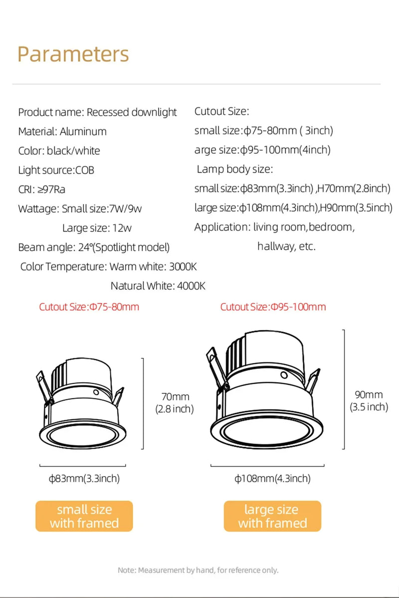 Axyaa 7/12W Dimmable LED Downlight: Anti-glare, Flicker Free, Ra97 Spotlight for Indoor Living Spaces