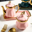 Gold Plated Porcelain Spice Jar Set with Tray - Axyaa Luxe Kitchen Collection