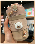 Axyaa Cute Bear Stainless Steel Coffee Thermos with Straw