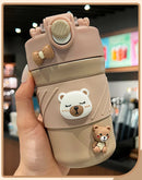 Axyaa Cute Bear Double Drink Thermos Coffee Mug Stainless Steel Tumbler