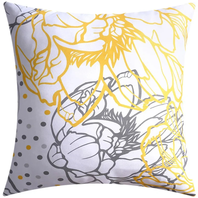 Yellow Grey Flower Pillowcase 45cm Double-Sided Print Cover for Home Decor by Axyaa