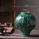 Axyaa Green Ceramic Spherical Vase: Geometric Floral Arrangement Decor