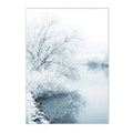 Axyaa Winter Lake Forest Owl Deer Snow Canvas Wall Art Print for Modern Home Decor