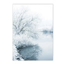 Axyaa Winter Lake Forest Owl Deer Snow Canvas Wall Art Print for Modern Home Decor