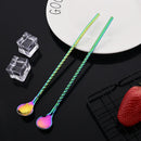 Axyaa Twisted Straw Spoon Set: 6pcs Reusable Stainless Steel Straws, Gold Tea Scoop, Black Dinnerware