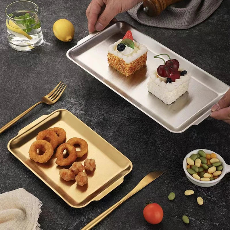 Axyaa Stainless Steel Rectangular Food Storage Tray for Sushi BBQ Baking Pan