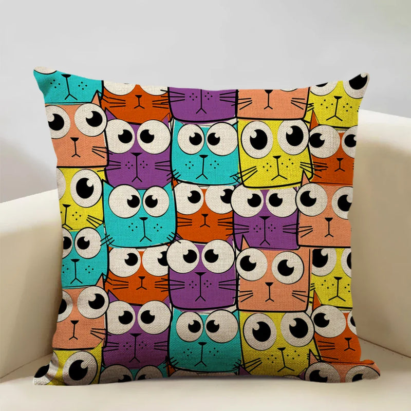 Axyaa Cat Pillow Case: 45x45cm Linen Decorative Cushion Cover for Home Decor