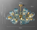 Axyaa Peacock Blue Glass Chandelier: Luxury Flower Design Pendant Lamp