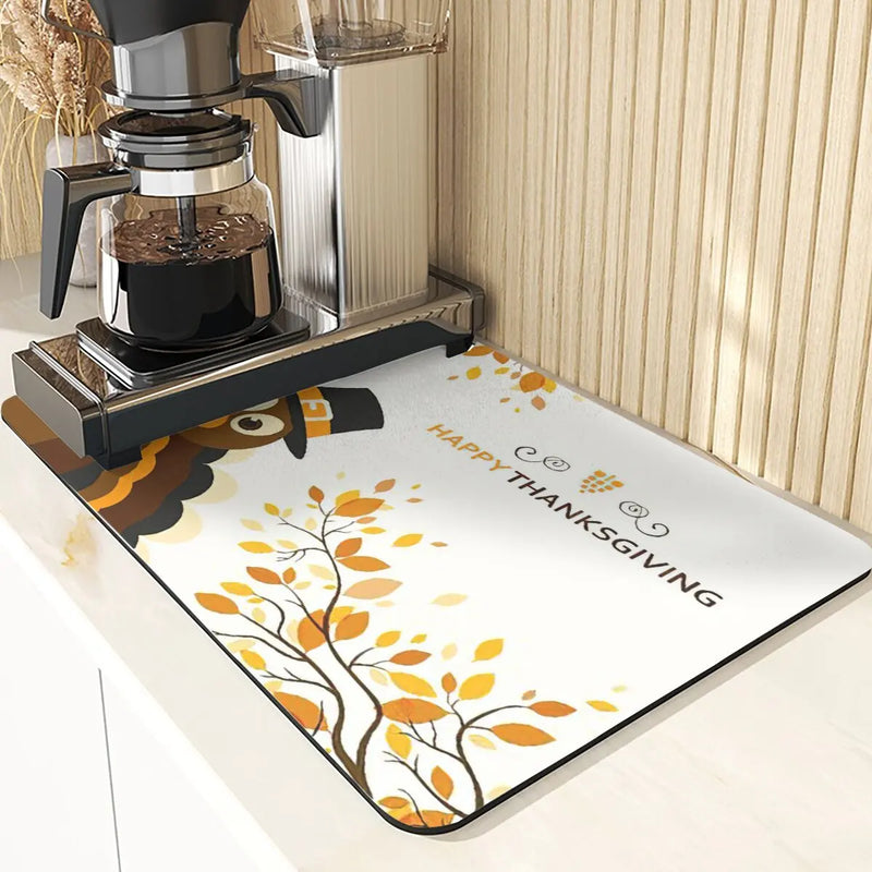 Axyaa Turkey Leaf Kitchen Mat - Non-Slip Absorbent Coasters for Fall Harvest