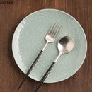 Axyaa Ceramic Dessert Plate Set | Green Patterned Steak Plates for Restaurant and Barbecue