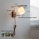 Axyaa Rotatable Walnut LED Wall Sconce White Glass Bedside Lamp