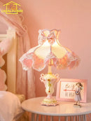 Axyaa Nordic Ins Pink LED Table Lamp Resin Fabric Art Decor Girls Bedroom Bedside