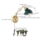 Axyaa Brass Glass LED Wall Sconce, Pull Chain, Rotating Mirror, Vintage Style