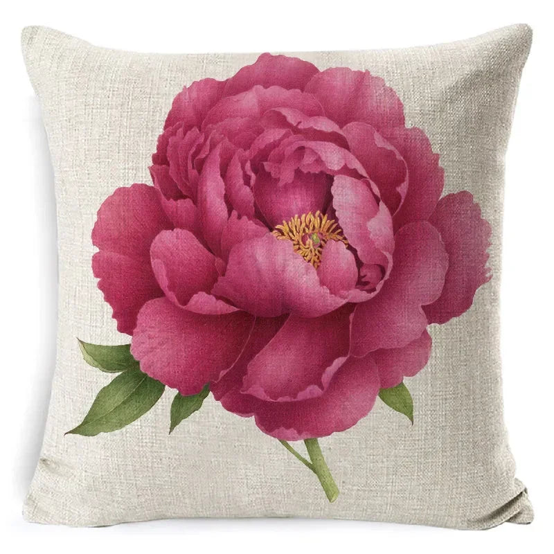 Axyaa Rose Print Cushion Cover 45*45cm Linen Decorative Pillowcase for Living Room