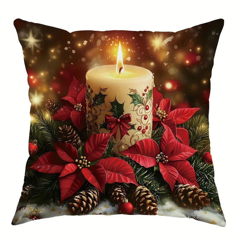 Axyaa Christmas Flower Candle Bell Pillow Cover for Living Room Home Decor