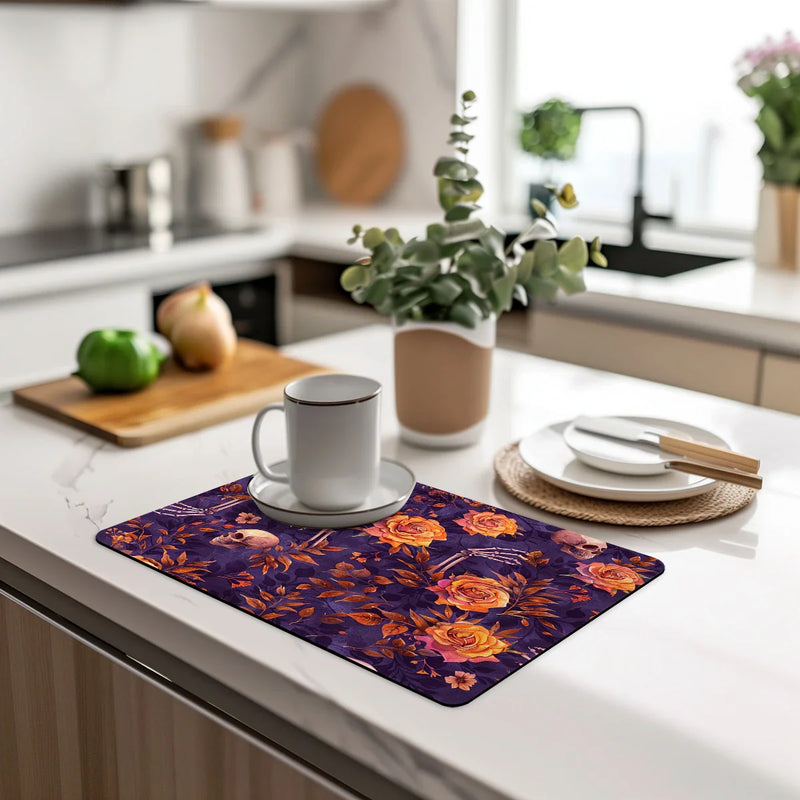 Axyaa Halloween Skull Drying Mat for Kitchen Counter and Coffee Bar