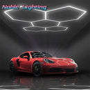 Axyaa Honeycomb LED Garage Light: Custom Hexagon Tube Lighting for Auto Body Repair workshop.