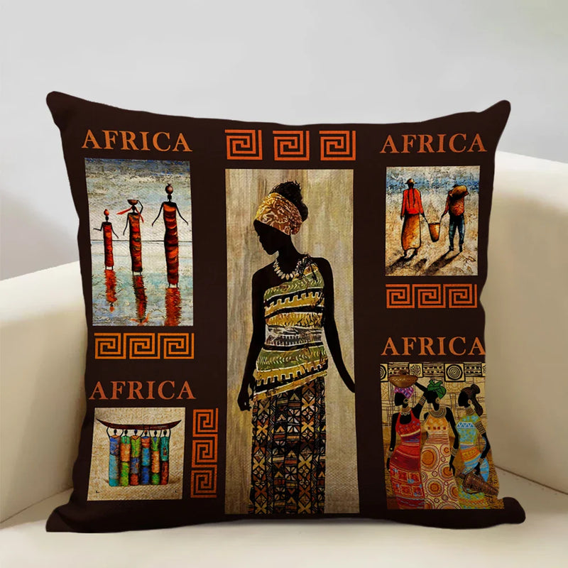 Axyaa African Dancer Linen Cushion Cover in Exotic Style Art Impression