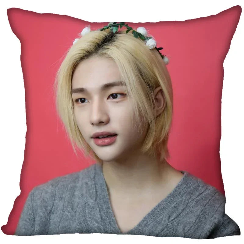 Axyaa Satin Hwang Hyunjin Pillow Cover - Decorative Bedroom Office Pillowcase Square Zipper Case