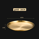 Axyaa Gold Stainless Steel Round Shallow Tray Plate for Camping BBQ Picnic