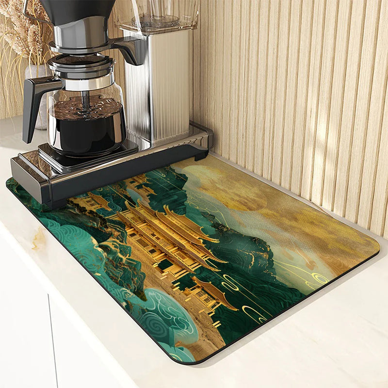 Axyaa Chinese Line Dry Coffee Mat: Absorbent & Anti-Slip Table Cup Drying Mats