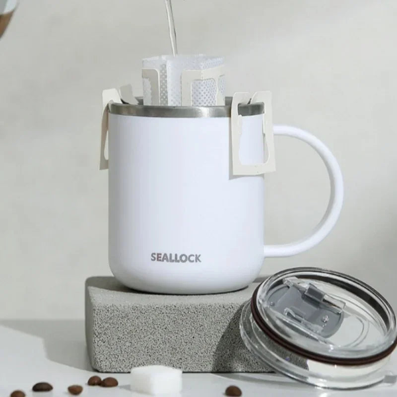 Axyaa Stainless Steel Double-Layer Water Cup with Lid for Home & Office