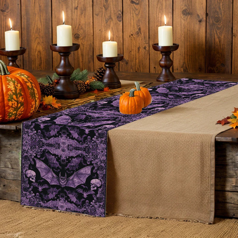 Axyaa Halloween Skull Abstract Pattern Table Runner