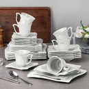 Axyaa Marble Grey Porcelain Tableware Set for 6, 30-Piece Dinnerware with Plate/Cup/Saucer