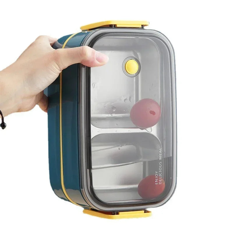 Axyaa Stainless Steel Lunch Box: Portable Microwavable Bento Food Storage, 1/2 Layers Grids