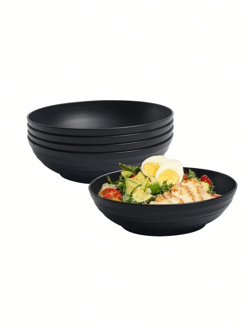 Axyaa Black Plastic Large Bowl - Reusable Salad/Cereal Bowl, Microwave & Dishwasher Safe