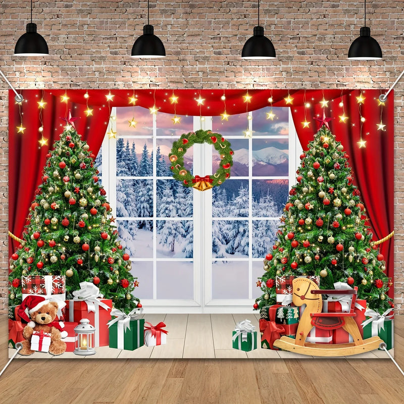 Axyaa Christmas Winter Window Snow Scene Hanging Cloth Tree Home Decoration