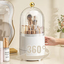 Axyaa 360 Rotating Clear Makeup Brush Holder with Lid and Dustproof Organizer