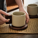 Axyaa Ceramic Wooden Handle Coffee Cup Set 300ml Antique Tea Mug Tray Office Decor