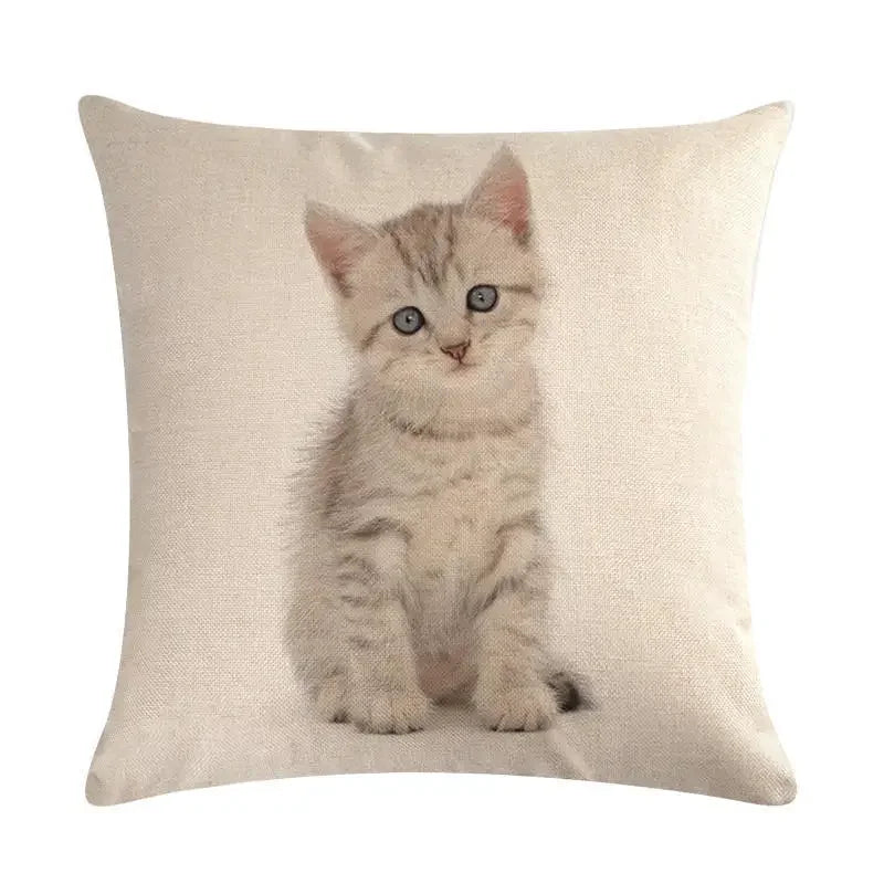 Axyaa Cat Printed Cotton Linen Cushion Cover 45x45cm