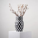Axyaa Geometric Black Check Ceramic Vase Pot Handicraft Floral Arrangement