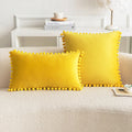 Axyaa Nordic Dutch Velvet Pillowcase with Pompoms Edges - Soft Sofa Cushion Cover