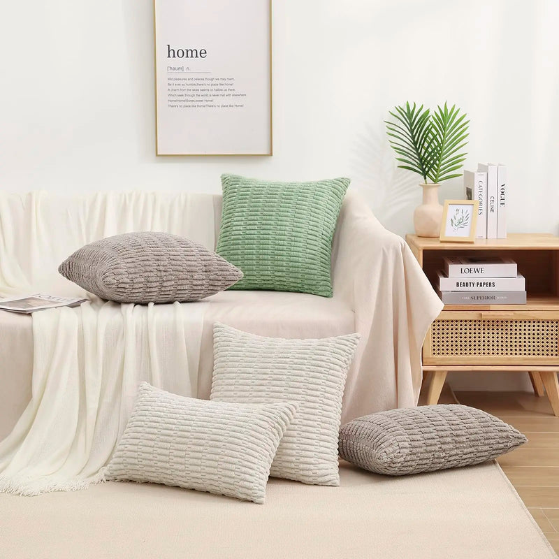 Axyaa Soft Corduroy Striped Pillow Covers Set for Living Room, Sofa, Bed