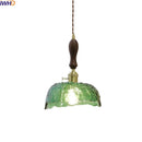 Axyaa Green Glass LED Pendant Lamp with Knob Switch - Copper Chandelier