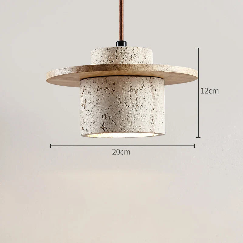 Axyaa Yellow Travertine Pendant Chandelier: Natural Stone & Wood Nordic Hanging Lights