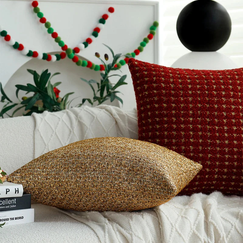 Axyaa Christmas Yarn-dyed Gold Wool Knitted Cushion Cover for Room Decoration