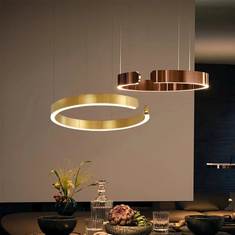 Axyaa Stainless Steel Semicircle Chandelier for Modern Living Room, Bedroom, and Dining