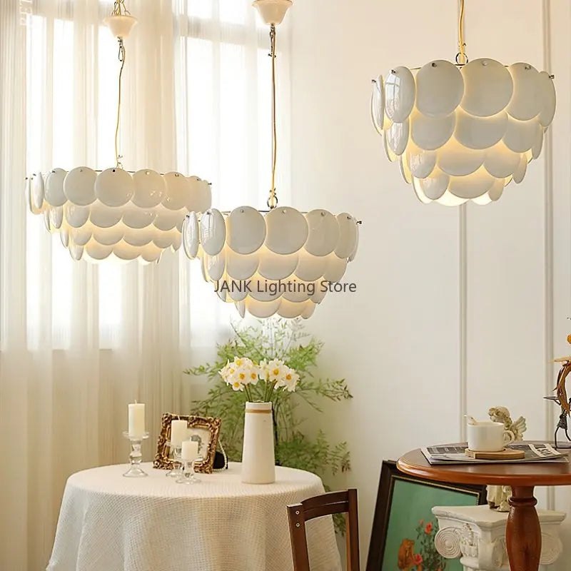 Axyaa White Ceramic Chandelier: Romantic Luxury LED Lighting for Home & Restaurant Decor